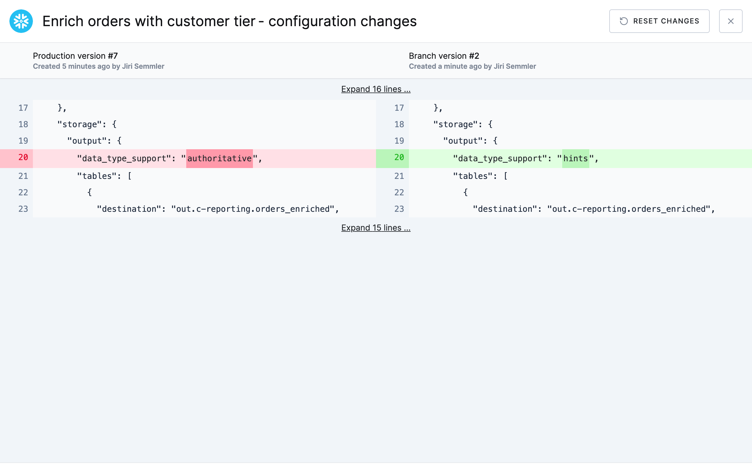 Screenshot - Configuration diff